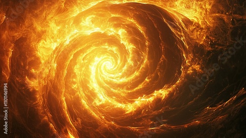 An abstract New Year background with swirling golden light trails forming dynamic shapes on a dark backdrop Stock Photo with side copy space