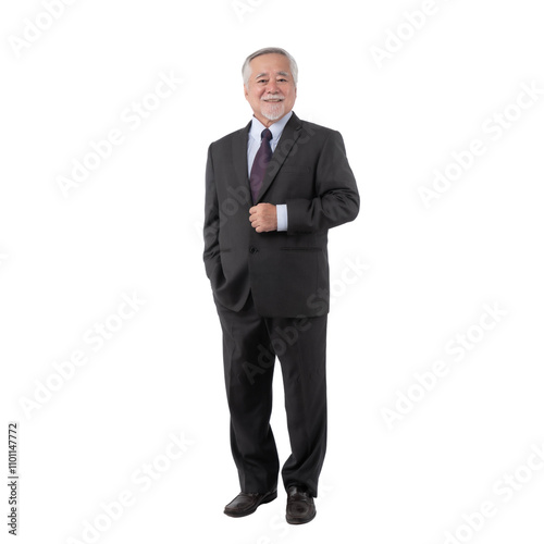 Full length portrait of a business man senior management , Asian senior man , old man with suit isolated on a transparent background with copy space - lifestyle senior male concept
