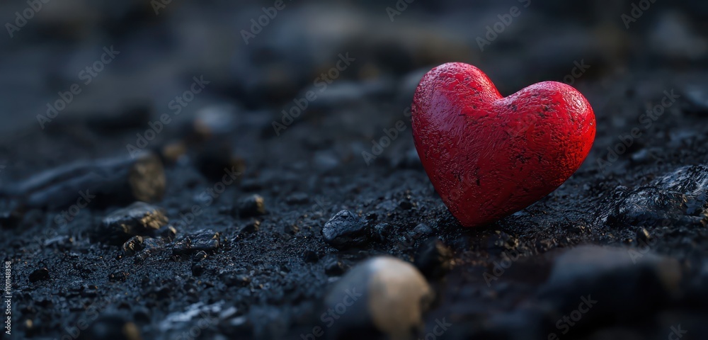 Obraz premium Dramatic black surface showcasing a heart-shaped object.
