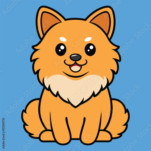 Playful Baby German Spitz Dog in a Sitting Pose Vector Illustration