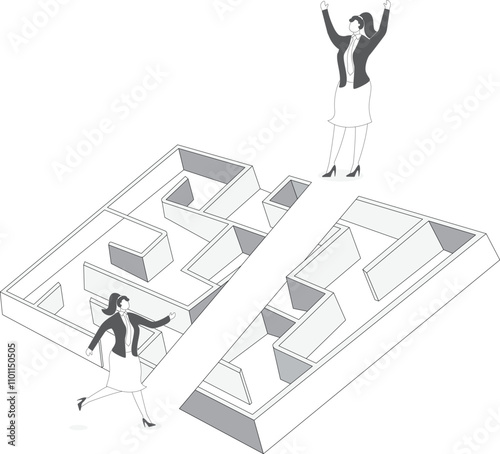 Leading Businesswoman team out of maze