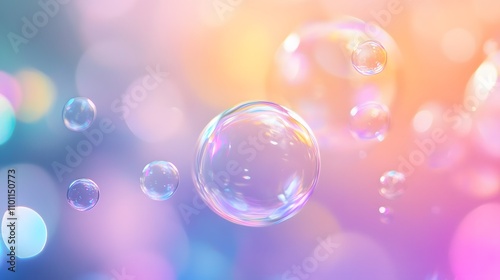 Iridescent Bubbles Float in Pastel Dreamlike Background