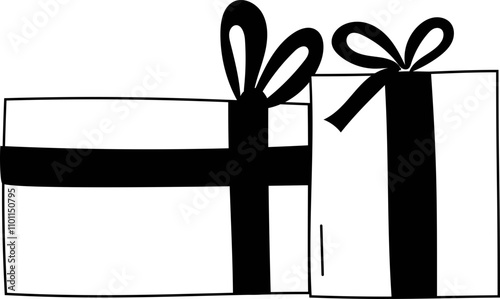 Gift box element black and white on white background. Vector illustration.