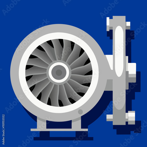 High-quality vector illustration of a jet engine turbine, perfect for digital and print use. Ideal for aviation, engineering, and technology-themed projects.