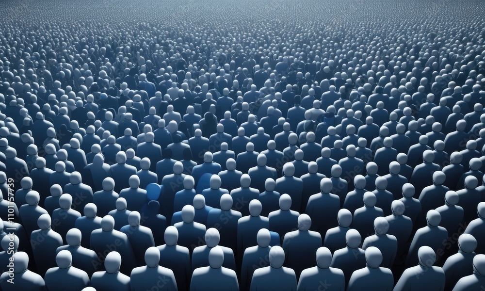 Obraz premium Vast crowd of blue figurines representing social unity and collective gathering