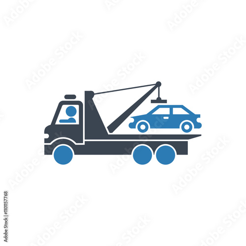 Tow truck with car loading icon