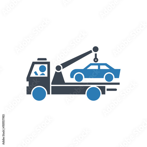 Tow truck carrying damaged car icon