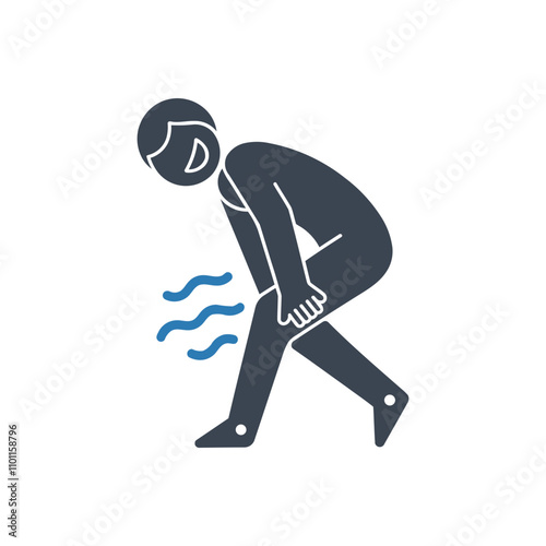 Person leaning with leg pain icon