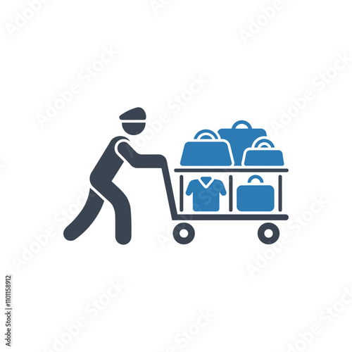 Bellboy with luggage cart icon