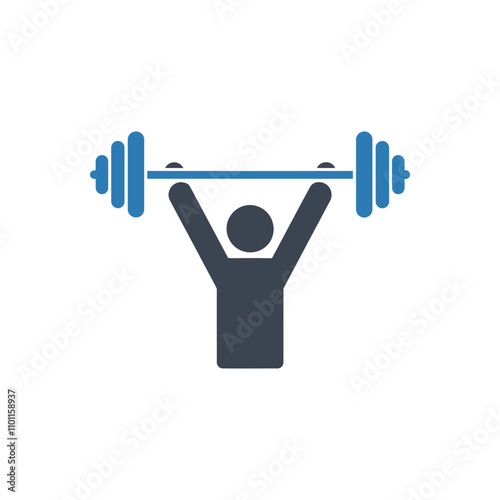 Weightlifter with heavy barbell icon