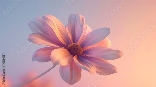 A clean floral design highlighting a single flower with soft petals in pastel hues, centered on a smooth gradient background. 8k UHD, suitable for high-quality printing or digital display. 