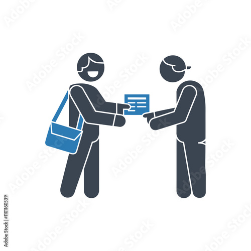Travelers exchanging tickets icon
