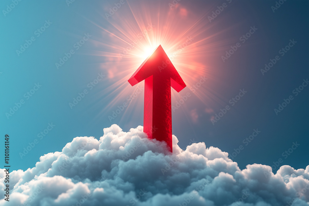 Fototapeta premium a red arrow cutting through clouds, symbolizing high sales performance