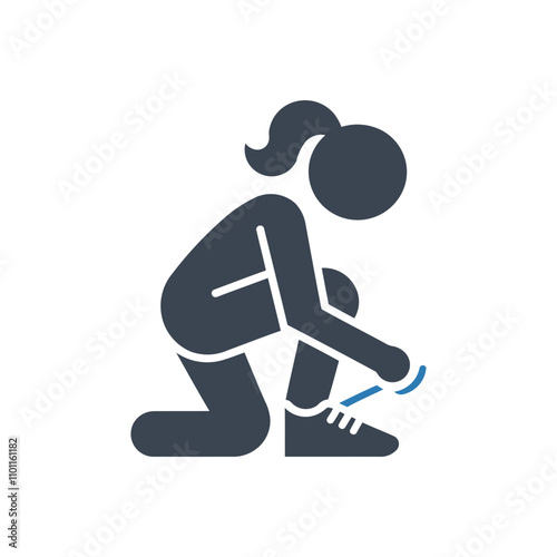 Woman tying shoelaces icon