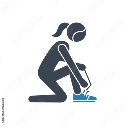 Female athlete tying shoes icon