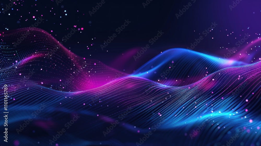 Obraz premium Abstract Digital Landscape with Glowing Particles