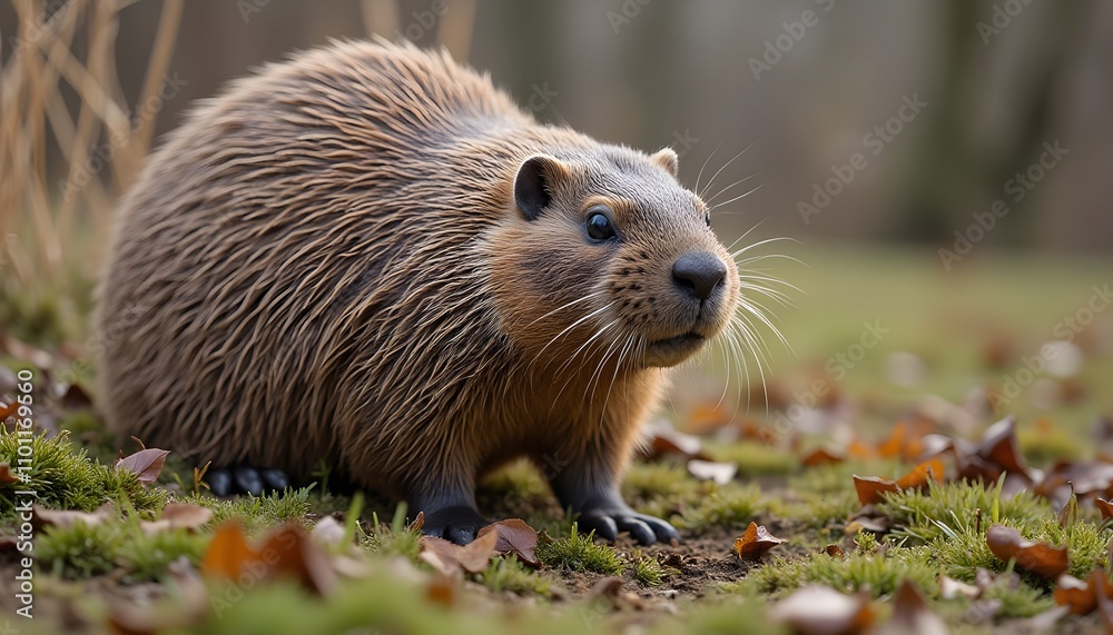 Fototapeta premium Groundhog Emerging from Its Burrow on a Sunny Day 