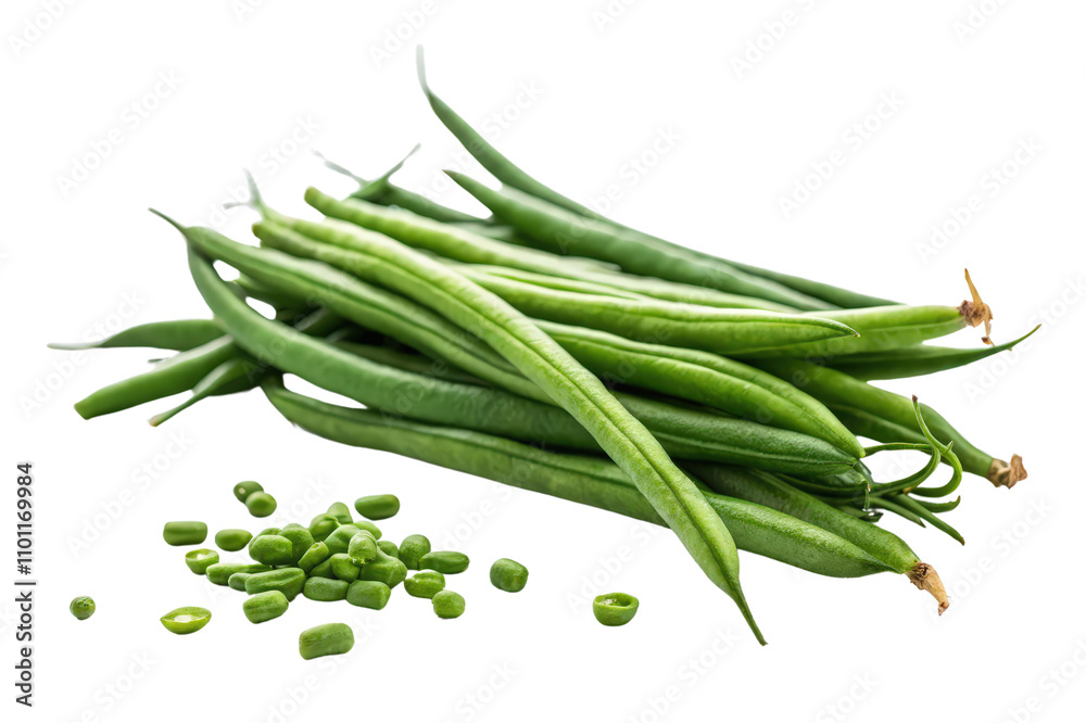 Fototapeta premium Fresh Green Beans and Split Peas on a White Background