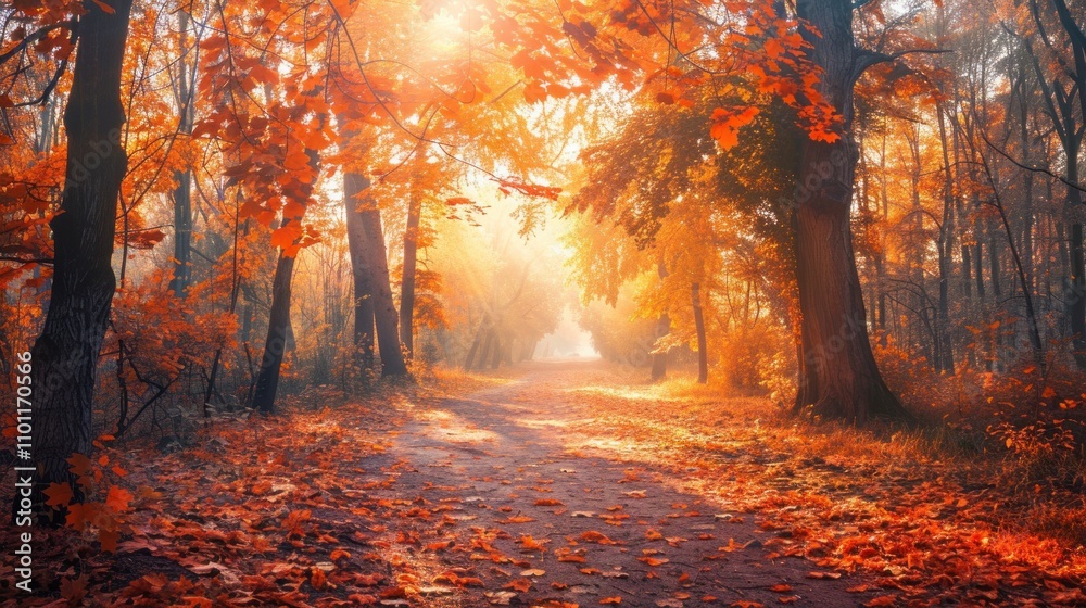 Fototapeta premium Autumnal Path Through a Misty Forest