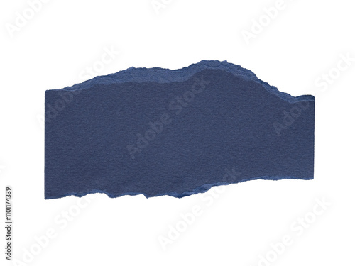 Hand torn blue paper with rough edges, isolated on white background, PNG vector  photo