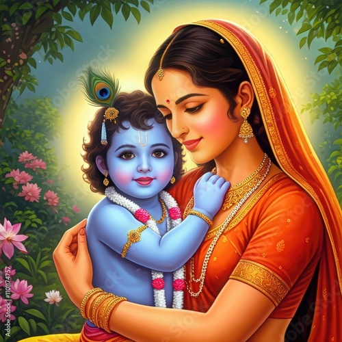 Shree Krishna with Yashoda Maa photo