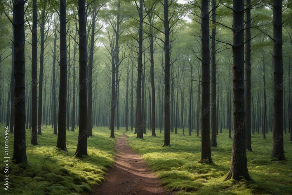 Obraz premium there is a dirt path in the middle of a forest