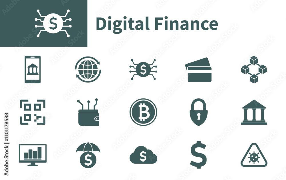 Collection of fintech, digital banking, mobile payments, cryptocurrency, e-wallet icons. Digital finance solid vector icon. Collection of fintech, digital banking, mobile payments, cryptocurrency, e-wallet icons. Digital finance solid vector icon.