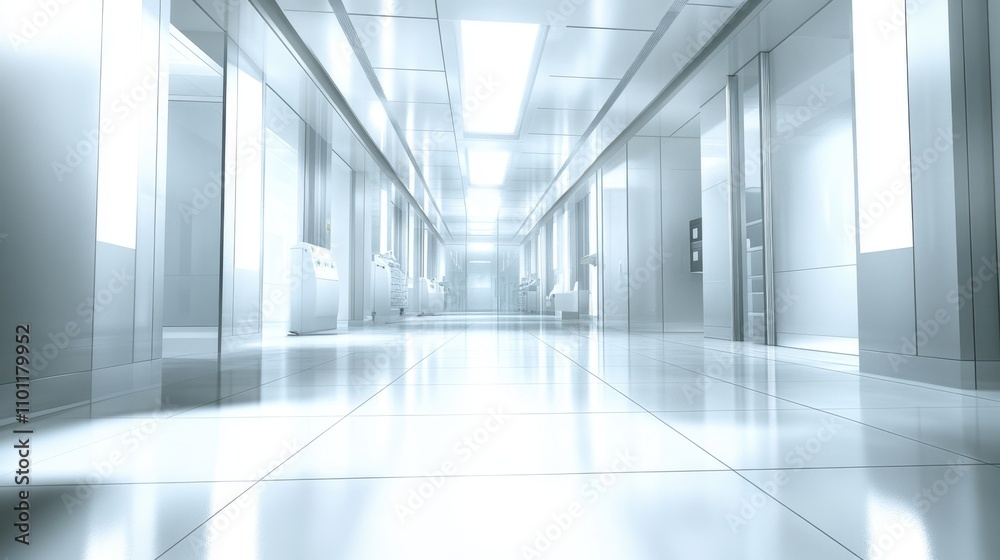 Obraz premium Illuminating Corridor: A Sleek and Spacious Corporate Passage
