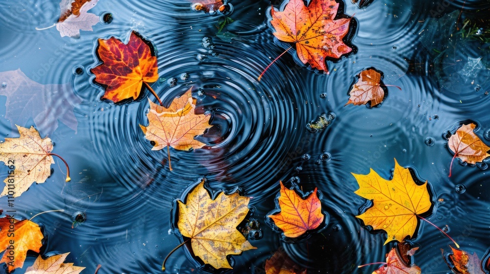 Autumn Leaves Floating in Rippling Water Autumn Leaves Floating in Rippling Water