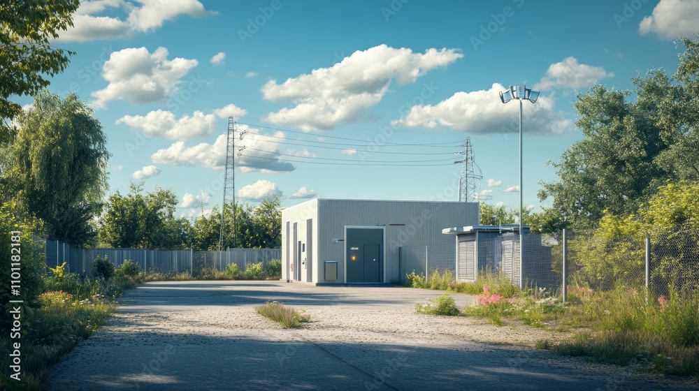 Rural data center amidst green surroundings
