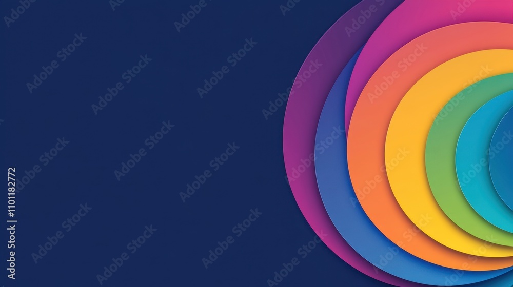 Fototapeta premium Vibrant Layers of Colorful Circular Shapes against a Deep Blue Background