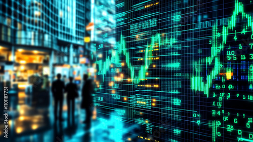 Alltag an der Wall Street mit volatilen Kursentwicklungen, Darstellung von Aktienmärkten auf großem Monitor, Börsenhandel Kursverlauf und Kursschwankungen