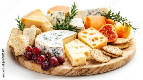 A gourmet cheese platter with a variety of cheeses and crackers