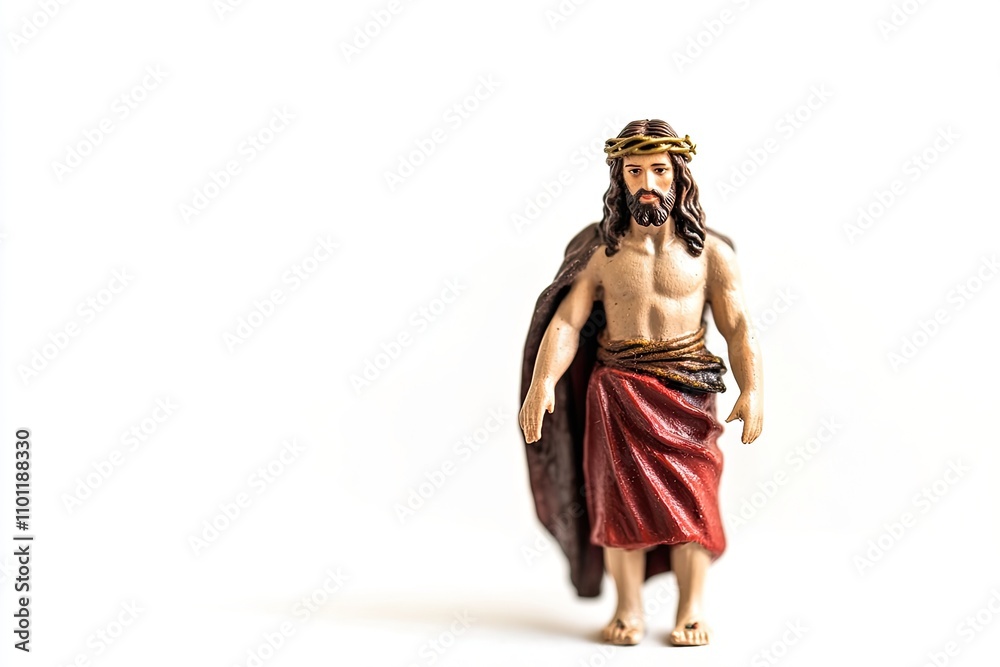 Jesus on the cross miniature toy isolated on white background copy space Jesus on the cross miniature toy isolated on white background copy space