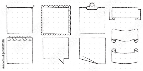 Set of Cute Hand drawn Doodle Banners and Ribbons isolated on white background for your Design. Bullet journal Ideas. Girly Stuff. Sticky Notes.