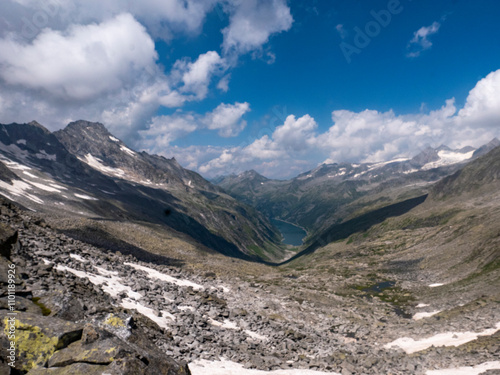 In the picture on the left the Kleinspitze 3169m in the valley you can see the Zillergründl reservoir. photo