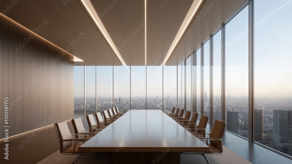 Obraz premium Modern conference room with large table and chairs