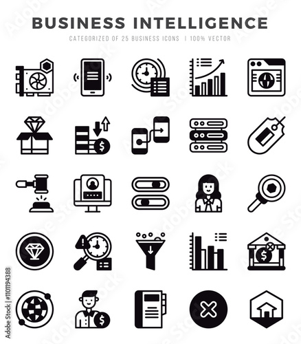 Business Intelligence Lineal Filled icons. Vector Lineal Filled illustration.