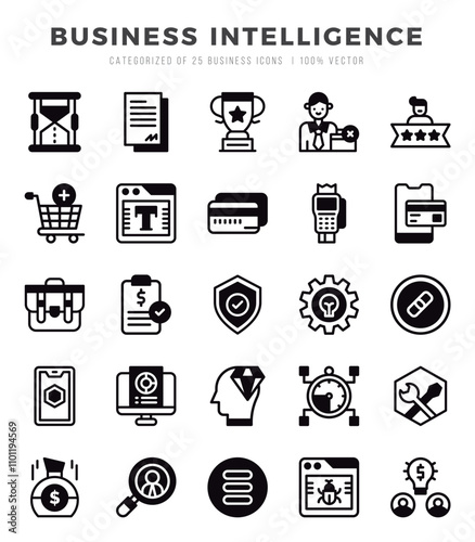 Business Intelligence. Lineal Filled icons Pack. vector illustration.