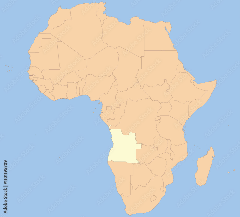 Obraz premium Detailed national location map of ANGOLA within the great continent of Africa