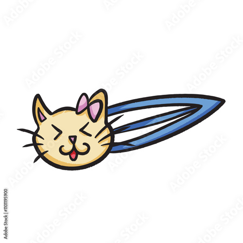 Cute cat face shaped hair clip colorful illustration isolated on square white background. Simple flat outlined cartoon art styled drawing.
