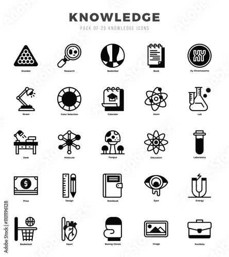 Set of Knowledge Icons. Simple Lineal Filled art style icons pack.