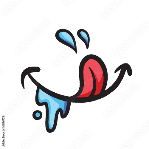 Hungry mouth expression colorful illustration isolated on square white background. Simple flat outlined cartoon art styled drawing.