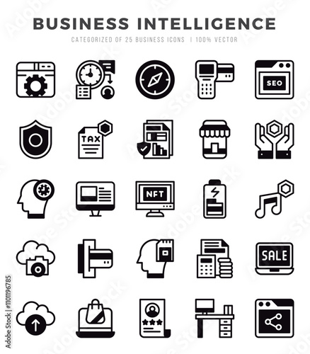 Set of Lineal Filled Business Intelligence Icons. Lineal Filled art icon. Vector illustration