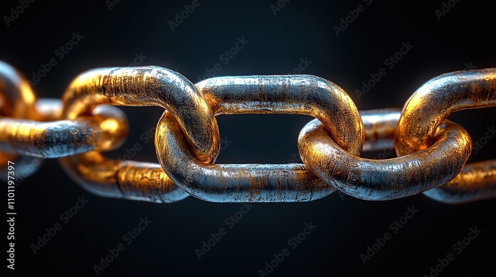 Fototapeta premium chain of golden metal authentic smooth chain for brushes and artwork