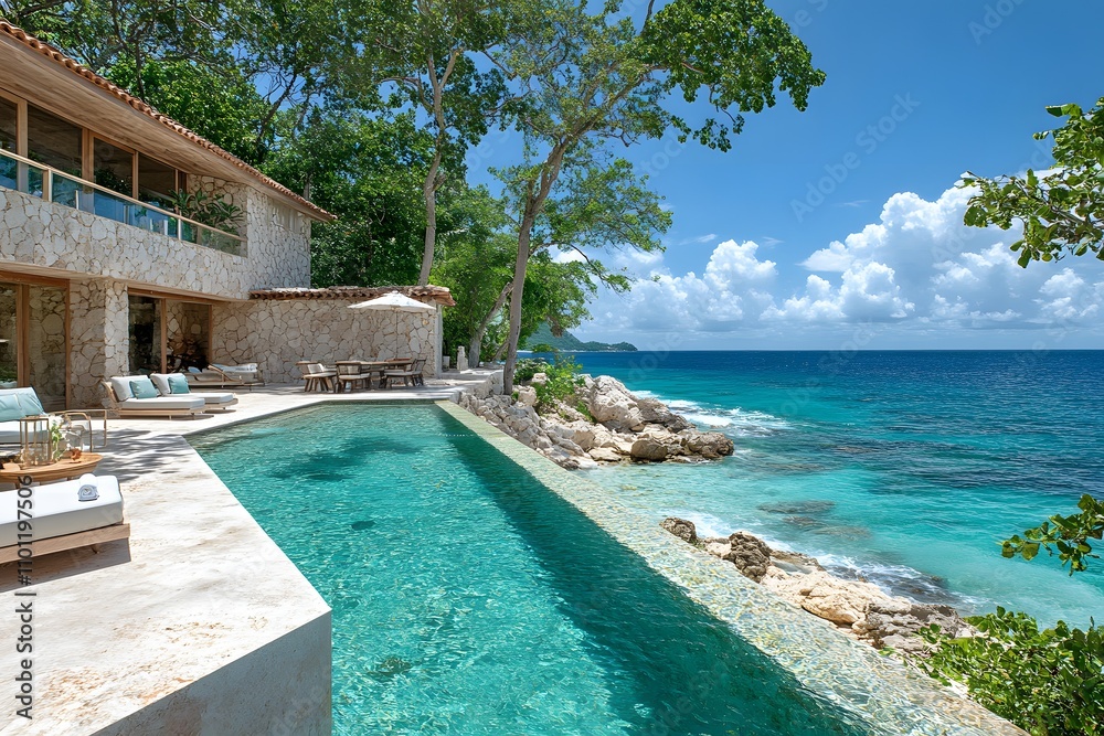 Fototapeta premium Exclusive Beachfront Villa with Private Pool