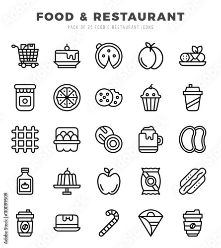 Vector icons set of Food and Restaurant. Lineal style Icons.