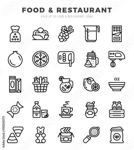 Food and Restaurant Icons Pack Lineal Style. Vector illustration.