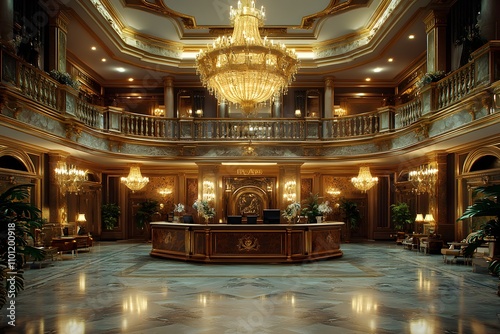 Luxurious Hotel Reception with Gold Accents and Marble