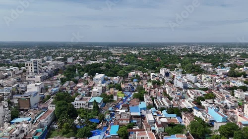 Aerial footage displaying the mix of traditional and modern architecture in Pudukkottai. photo